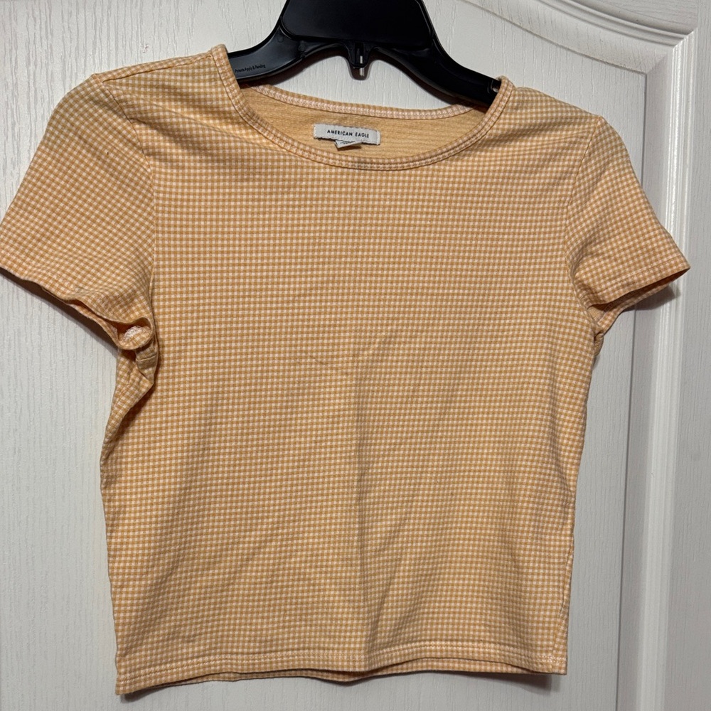 American Eagle Outfitters Yellow Checkered Short Sleeve Top